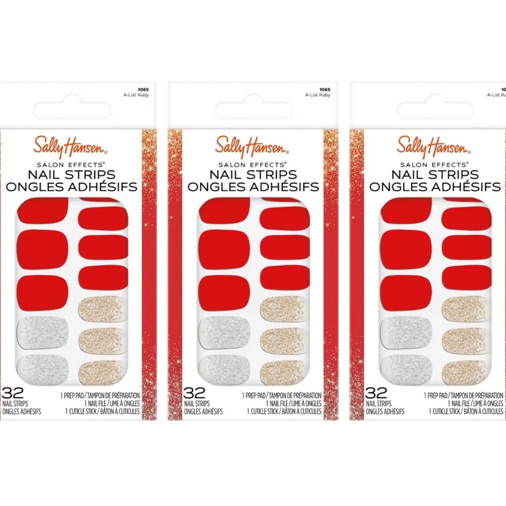 3 Pack Sally Hansen Salon Effects Nail Strips - Red, Silver, and Gold